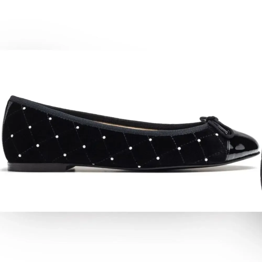 NEW Jon Josef Belle Imitation Pearl Quilted Velvet Ballet Flat 5 Spain NAVY - Picture 5 of 12